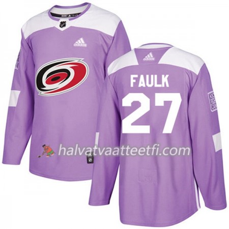 Miesten NHL Carolina Hurricanes Pelipaita Justin Faulk 27 Adidas 2017-2018 Violetti Fights Cancer Practice Authentic